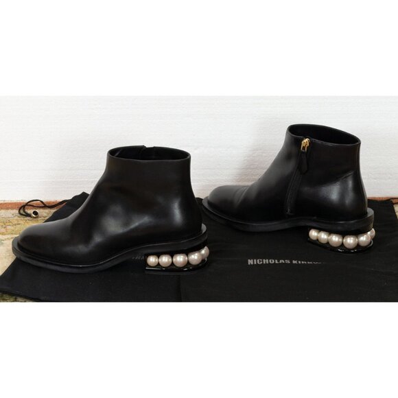 Nicholas Kirkwood Black Casati Pearl Ankle Boots 38.5 - Picture 1 of 9